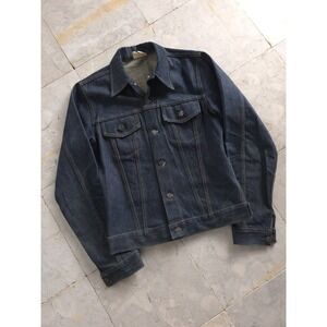 Vintage 1970s JCPENNEY Raw Denim Dark Wash Jean Jacket Trucker Style M